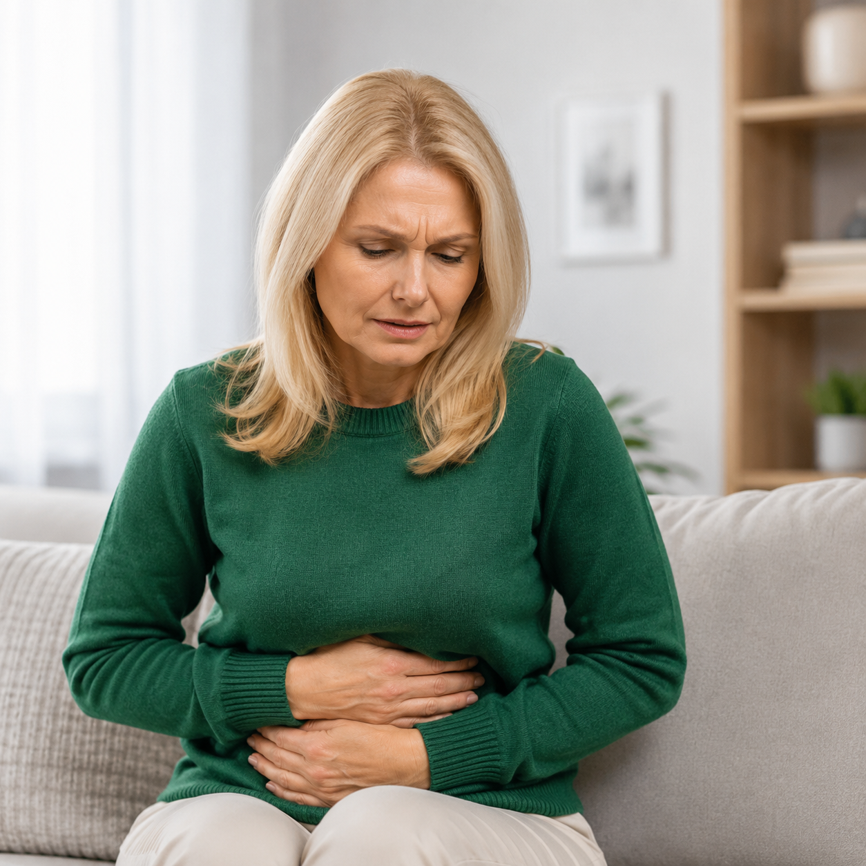 Woman experiencing digestive discomfort